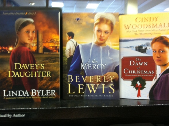 Photo at Barnes & Noble Bookstore featuring authors Beverly Lewis, Cindy Woodsmall, and Linda Byler, the only Amish novel writer who is herself a member of the Old Order Amish