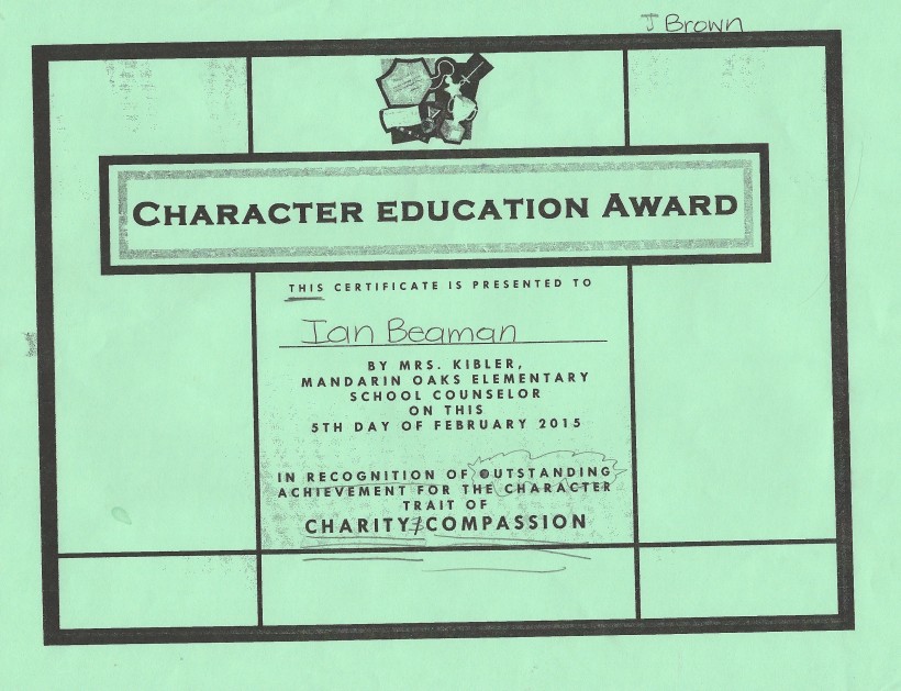 Ian: Character trait of Charity & Compassion