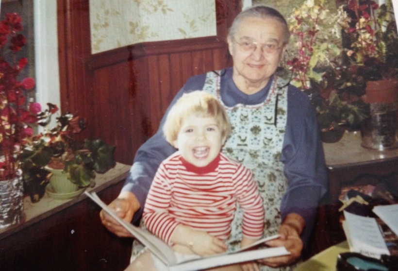 The joy of reading: Great Grandma Longenecker and Crista, age 3