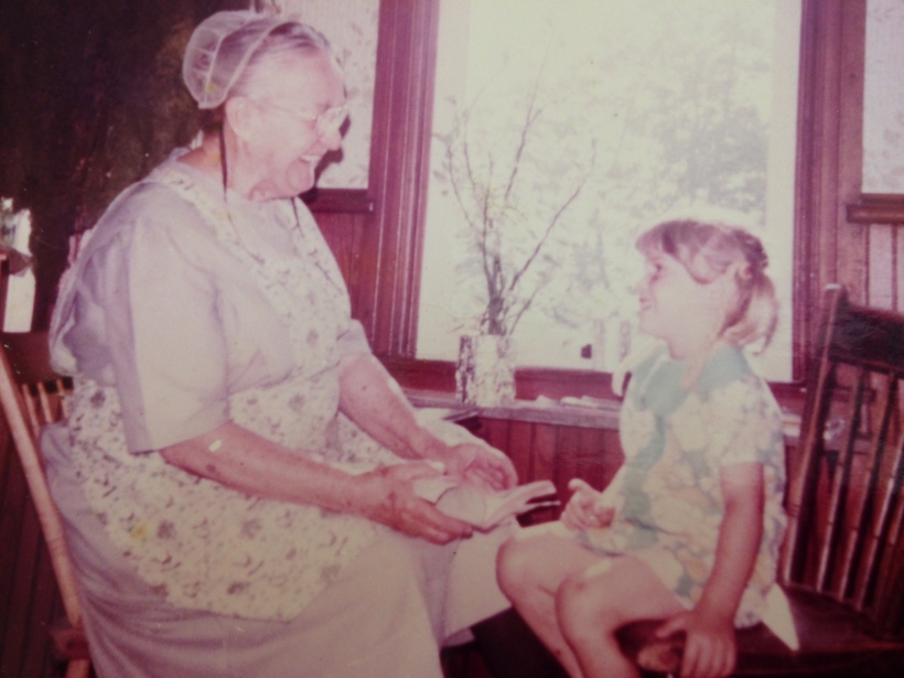The joy of reading: Great Grandma Longenecker and Crista, age 4