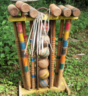 Vintage Lawn Croquet with wooden mallets and balls - Google Advanced Image