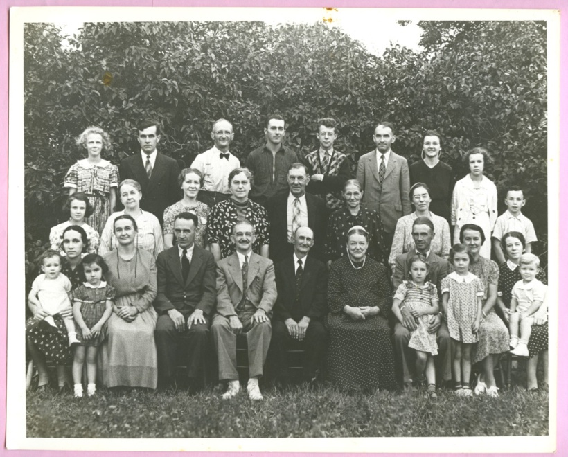 The Martin-Horst-Longenecker Freindschaft, circa 1938 Both in back row: My dad Ray Longenecker with zippered sweater and Aunt Ruthie on right with cape dress and white covering strings